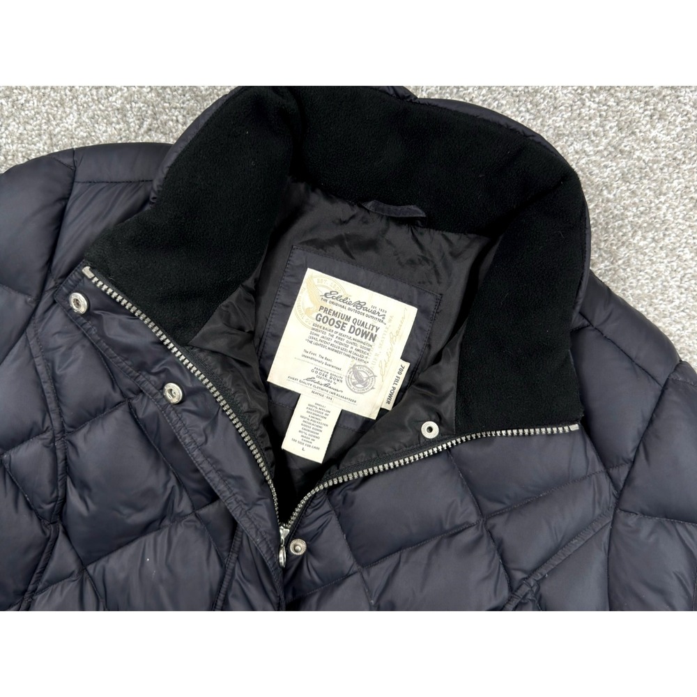Eddie Bauer Womens L 700 Fill Goose Down Jacket Black Diamond Quilted